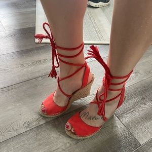 Coral lace up wedge heals